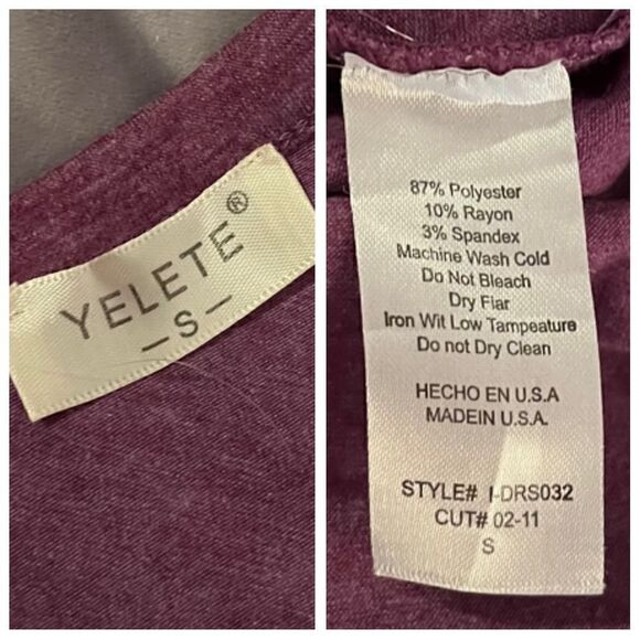 Yelete Criss Cross Back TShirt Dress Swing Athletic VNeck Purple S - Picture 7 of 8
